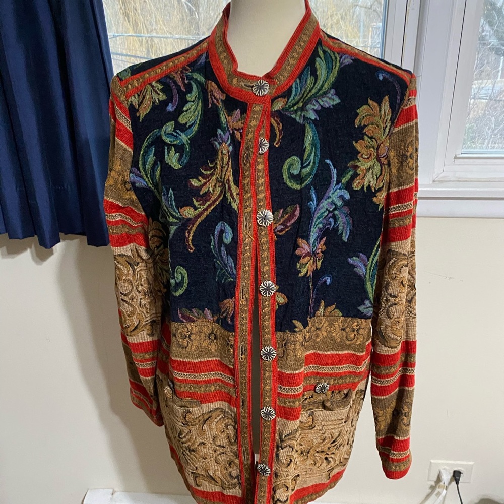 Sag Harbor Multicolor Embroidered Baroque Blazer with Red Trim